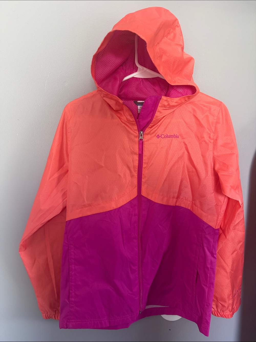 Columbia Kids Coral & Fuchsia Colorblock Hooded Rain Jacket